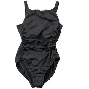 Lands' End 8 Black Ruched Maillot/1-Piece Swimsuit Modest High Neck 184C